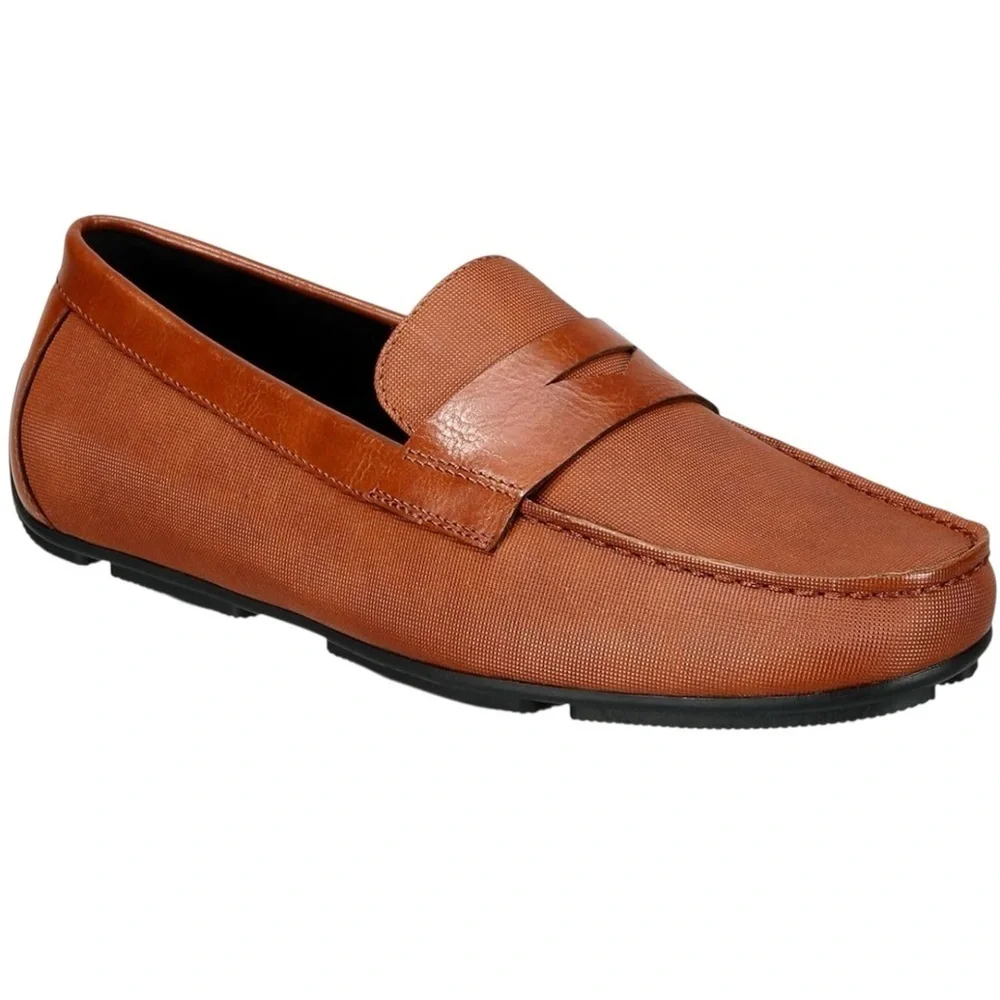 Alfani Mens Brown Penny Comfort Iker Round Toe Slip On Loafers